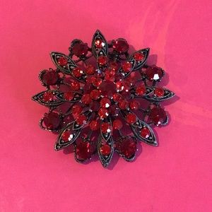Red stone black base brooch pin pendant Valentine